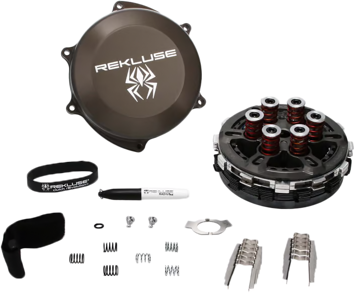 Rekluse RadiusCX 4.0 clutch for Yamaha motorcycles, showing the innovative clutch assembly with metallic components and branding.