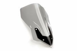 PUIG Touring Smoke Windscreen for motorcycle, curved windshield with tinted smoke finish, providing aerodynamic protection.