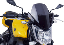 Load image into Gallery viewer, PUIG Naked New Gen Sport dark smoke motorcycle windshield, lightweight windscreen with tinted finish for enhanced riding style.
