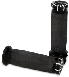 Burly Brand Hawk Billet Handle Grip Set for Harley Davidson, 82-17 dual cable handle grips with black finish and textured surface