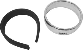 Chrome Frenched Headlight Trim Ring for Harley Davidson, clamp style, 5-3/4 inch, HardDrive brand, with a sleek polished finish.