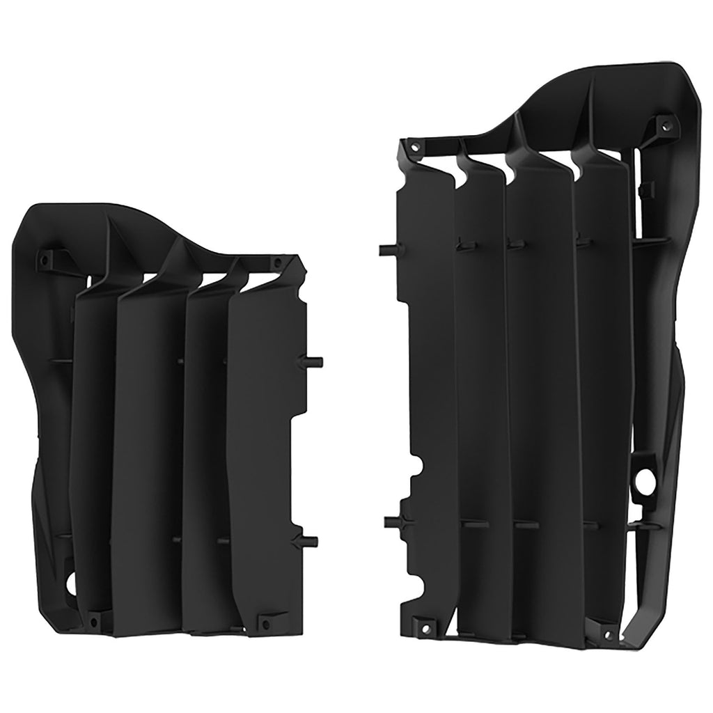 Polisport Plastics black radiator louver for motorcycle, showing the black plastic vent cover with mounting tabs.