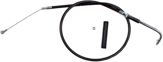 Motion Pro black vinyl idle cable for hydraulic control lines, showing a close-up of the durable cable and fittings.