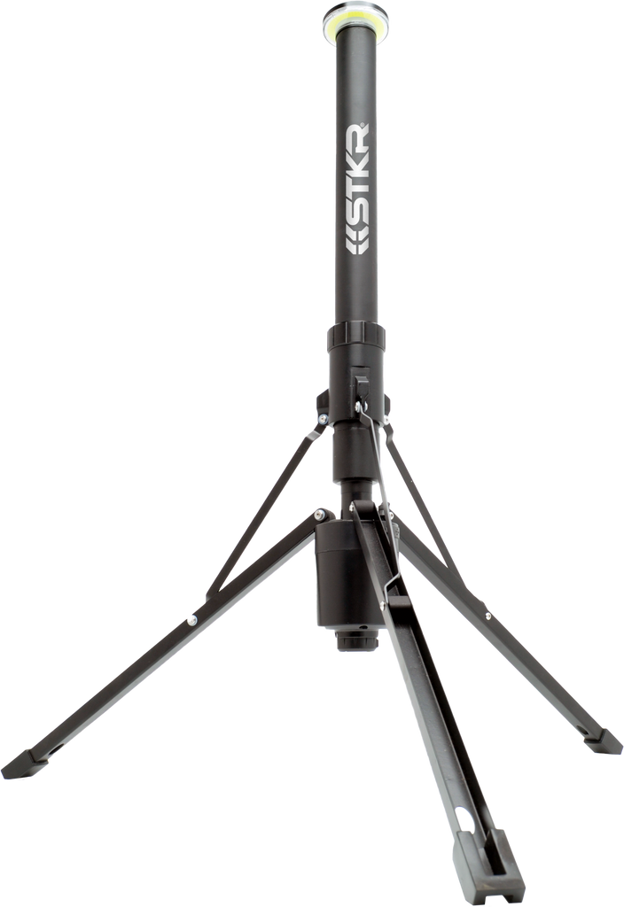 STKR Fli Over-Lander telescoping LED work light with wireless remote, adjustable height, and durable tool design.