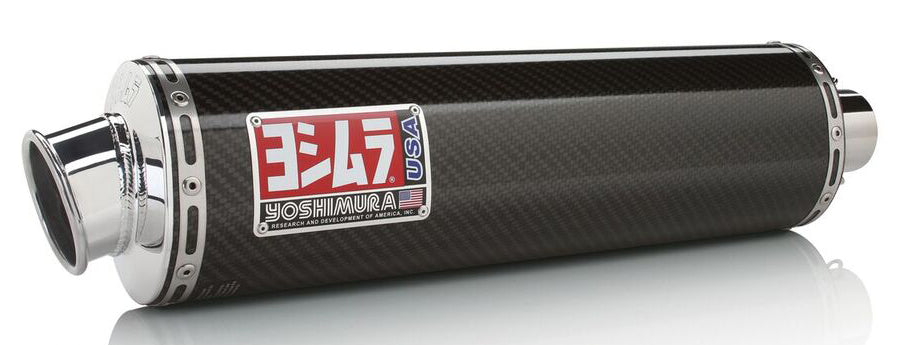 Yoshimura Street Rs-3 Slip-On Exhaust with dual stainless steel and carbon fiber tips, showcasing sleek motorcycle exhaust design