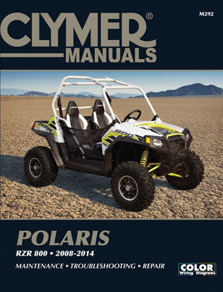 Clymer Polaris RZR 800 repair manual with detailed diagrams and instructions for vehicle maintenance and repairs.