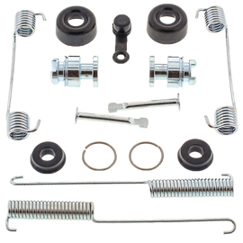 All Balls brake wheel cylinder rebuild kit 21-85002 with brake components and small parts for automotive repair.