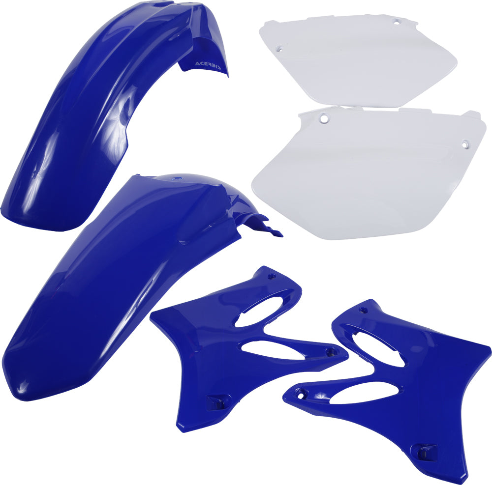 Acerbis blue plastic kit with various molded pieces, designed for motorcycle or ATV protection and customization.