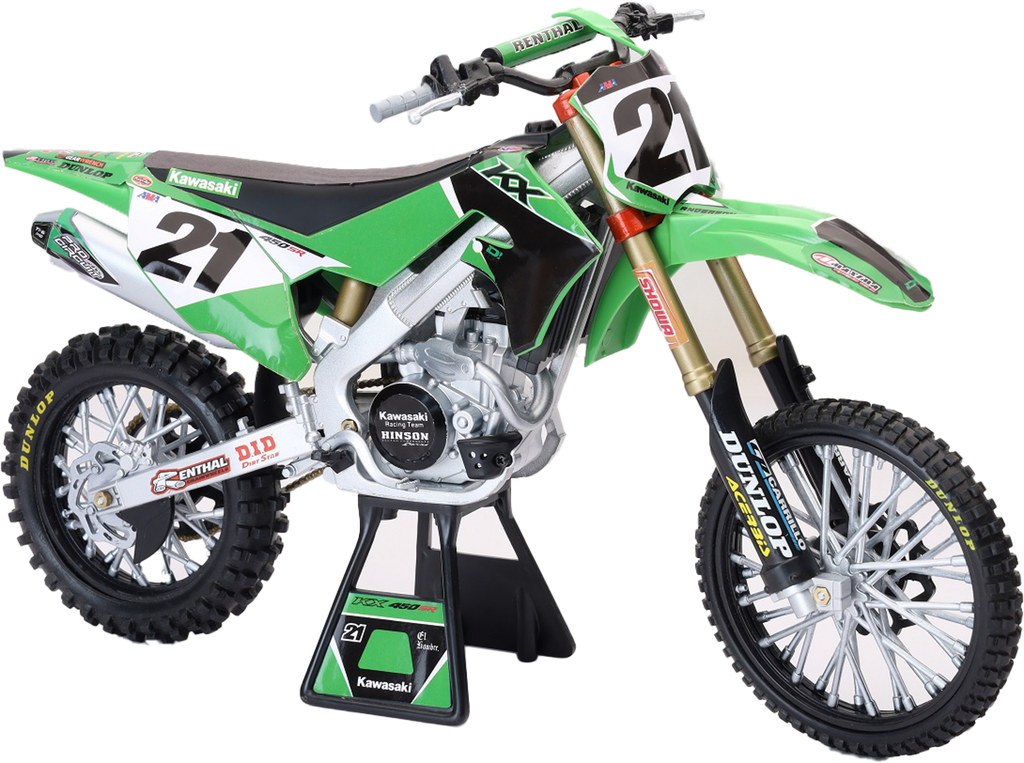 New Ray Toys 1:6 scale Kawasaki Factory Team KX450F Jason Anderson #21 motorcycle accessories, detailed miniature model.