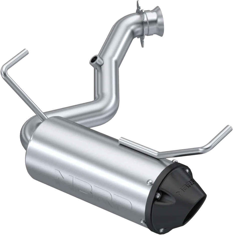MBRP Exhaust single slip-on system with 5-inch performance muffler and black tip, designed for enhanced vehicle exhaust performance.
