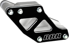 Load image into Gallery viewer, BBR Chain Guide for KLX110 drive system, black metal component with mounting points, designed to protect the chain during riding.