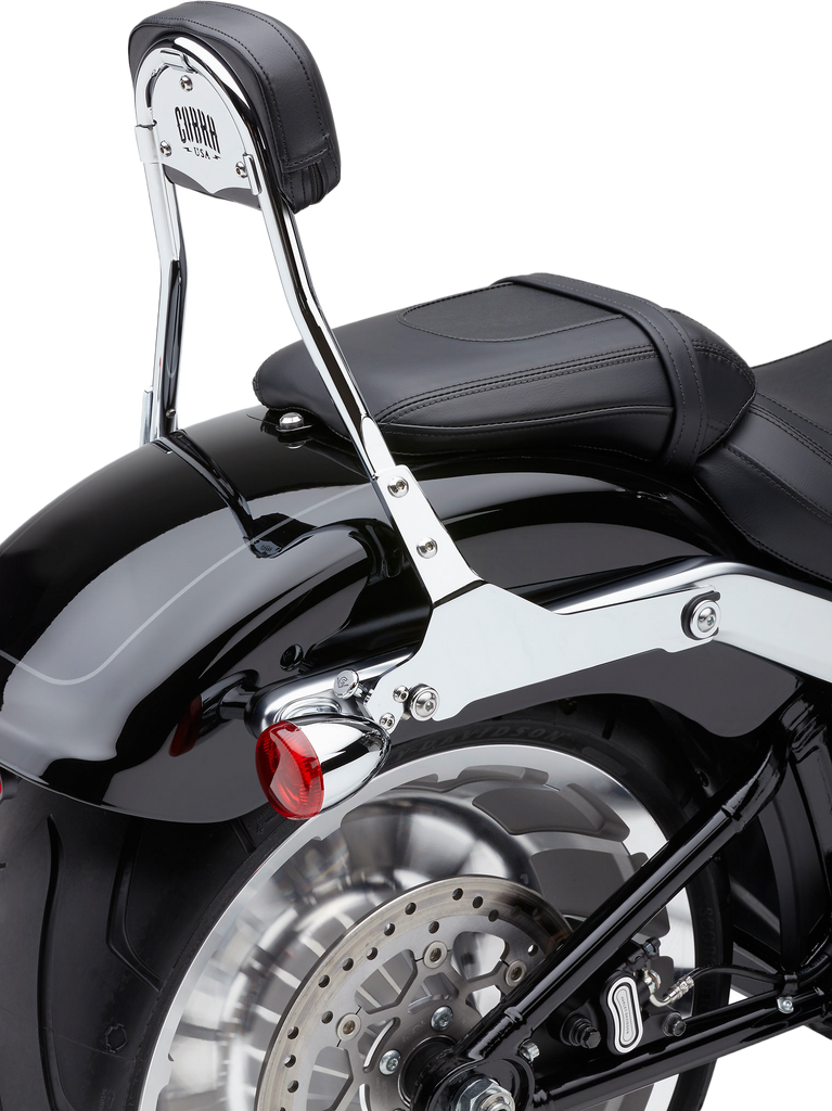 Cobra detachable backrest for body, round chrome finish, compatible with Flfb/S and Fxbr/S models, part number 82-96539.