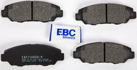 EBC Motorcycle Brakes Fa669/4 organic brake pads showing black friction material and metal backing plates.