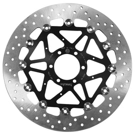 Brembo Serie Oro front floating brake rotor with vented disc and metallic finish, designed for high-performance braking systems.