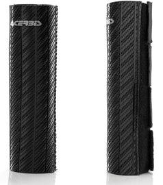 Acerbis black fork guard for motorcycle suspension, featuring a durable plastic shield with Acerbis branding.