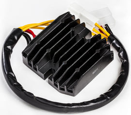 Ricks Motorsport Electric regulator and rectifier for motorcycle electrical systems, with visible wiring and metal mounting points.