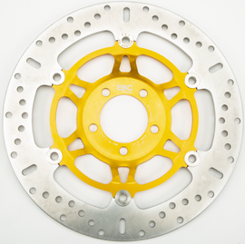 EBC Motorcycle Brakes standard brake rotor 15-4136X showing the metallic rotor with vented design and mounting holes for motorcycles.