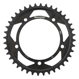 Supersprox steel rear sprocket for on-road motorcycles, 40-tooth, black color, fits Suzuki 530 series models.