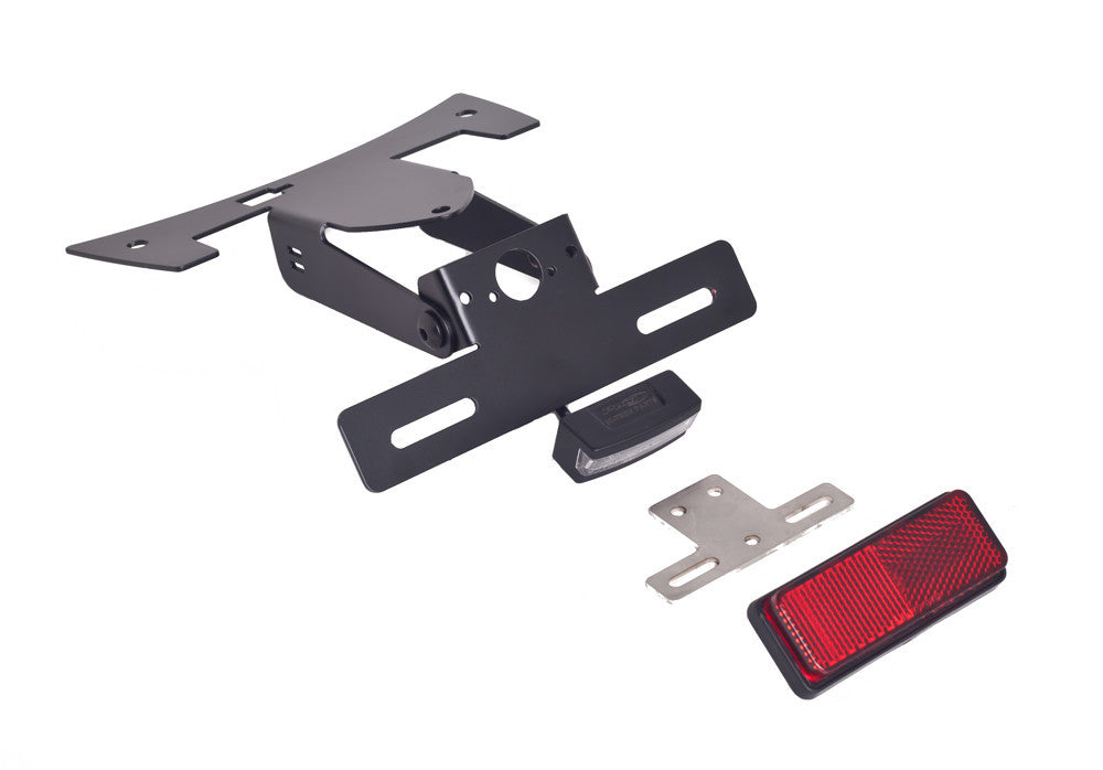 Black PUIG Fender Eliminator Kit for Yamaha motorcycle, showing sleek body design and mounting hardware.