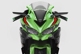 Pair of RIZOMA Stealth Sport mirrors in black for Kawasaki Kawasaki, featuring sleek, aerodynamic design on a motorcycle.
