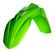 Charger l'image dans la galerie, Acerbis green front fender for motorcycle, shown on a white background with mounting points and sleek curved design.