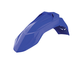 Blue Polisport Plastics universal front fender for bikes, featuring a durable plastic design with mounting points and a sleek finish.