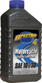 Spectro Premium M/C Petroleum 4T 10W30 motorcycle oil container with label showing product details and brand name.