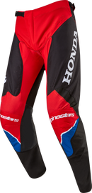 Alpine Star Honda Racer Iconic Pants in bright red, black, and white, size 32, featuring racing design and branding details.