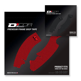 Red DCOR Frame Grip Tape accessory with textured surface, designed for secure grip on skateboards or bikes.