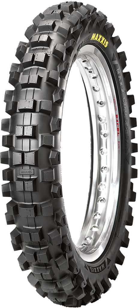 Maxxis Maxxcross Si Rear off-road tire, 80/100-12 size, bias tire with tread pattern for off-road motorcycle riding.