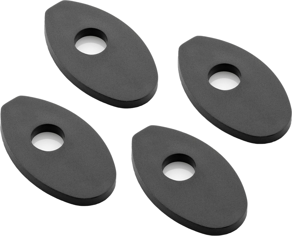 Set of four black RIZOMA turn signal mounting brackets with bolts, designed for motorcycle signal installation.