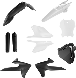 Acerbis full plastic body kit with tri original design, shown on a motorcycle, featuring black and white components.