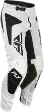 Load image into Gallery viewer, Fly Racing Kinetic Mesh Sym Pants in white and black, size 28, featuring lightweight mesh construction and a secure fit.