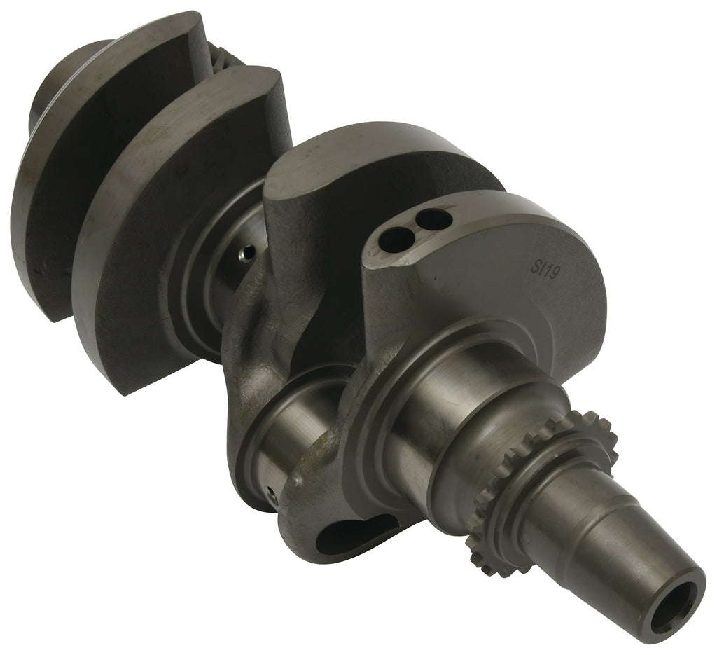 Hot Rods engine crankshaft without rods, polished metal finish, detailed view showing smooth surface and engine component features.