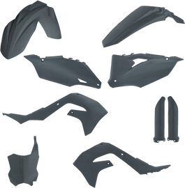 Acerbis full plastic body kit in Kaw Grey Metallic, includes front and rear panels for motorcycle restoration.