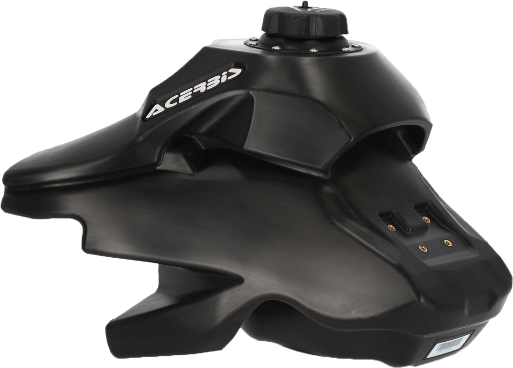 Acerbis black fuel tank for motorcycles, featuring a sleek black finish and durable design for off-road or street riding.