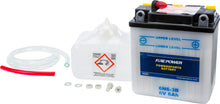 Load image into Gallery viewer, Fire Power 6V 6N6-3B battery with acid, showing the battery's top view with terminals and branding.