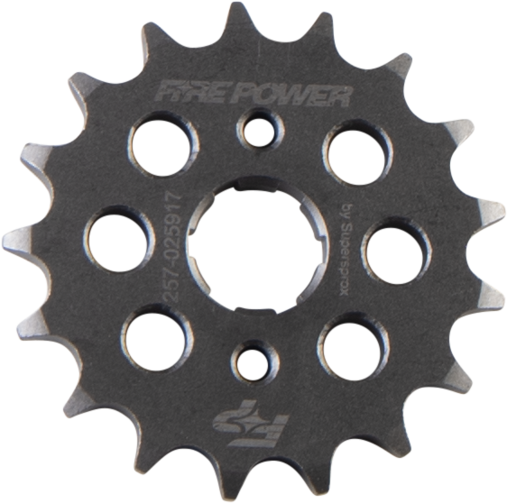 Steel Fire Power 17-tooth front CS sprocket for motorcycle, featuring durable construction and precise gear teeth.