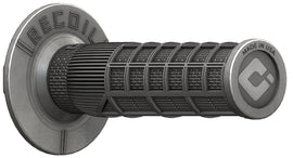 Red ODI Grips Recoil SX-MX V2 lock-on grips for motorcycle or BMX bike, featuring textured rubber surface and locking mechanism.