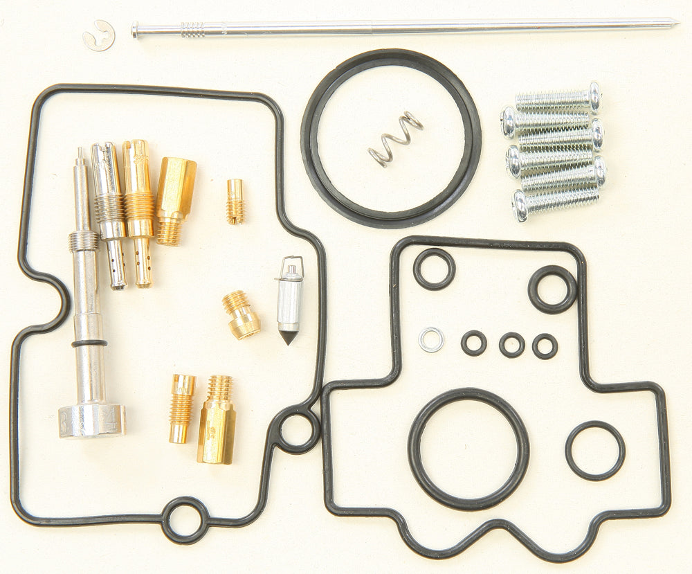 All Balls bike carburetor rebuild kit 226-1500 with gaskets and parts for intake and fuel system maintenance.