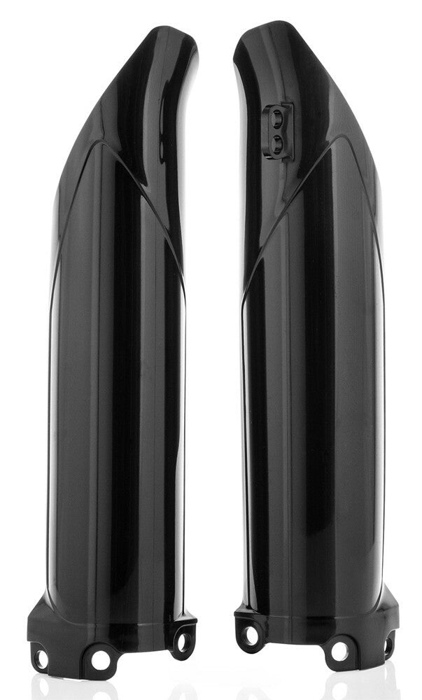 Acerbis lower fork cover set for Kawasaki motorcycles, black plastic body covers with Acerbis branding and mounting details.