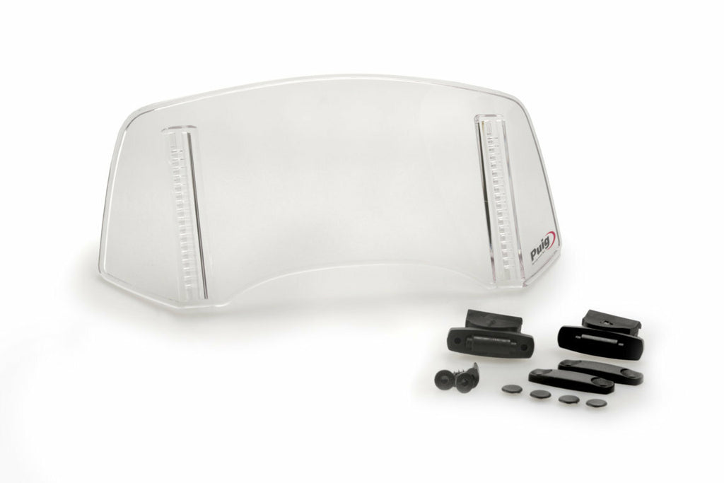 PUIG Multi-Adjustable Visor 2.0 clip-on clear windshield 300x130mm for motorcycle helmets.