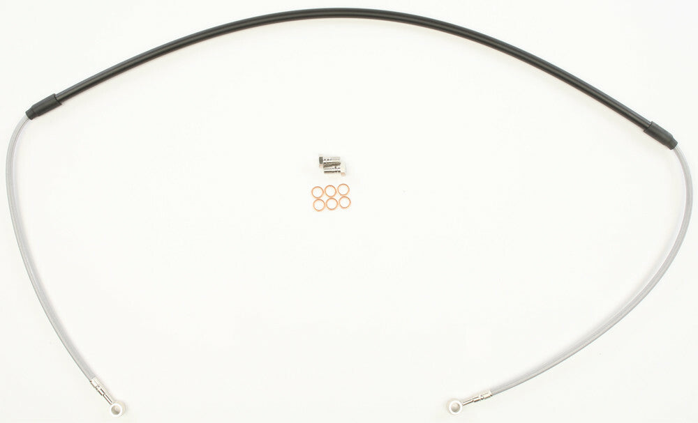 GBRAKES steel front brake line for Yamaha motorcycle, showing a close-up of the durable braided steel brake hose.