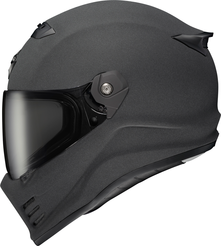 SCORPION EXO Covert FX full face helmet in graphite color, featuring aerodynamic design and secure chin strap.