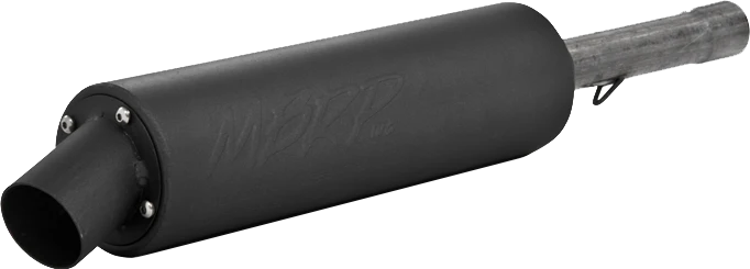 Black MBRP Exhaust single slip-on system with utility muffler for Suzuki, featuring sleek design and durable construction.