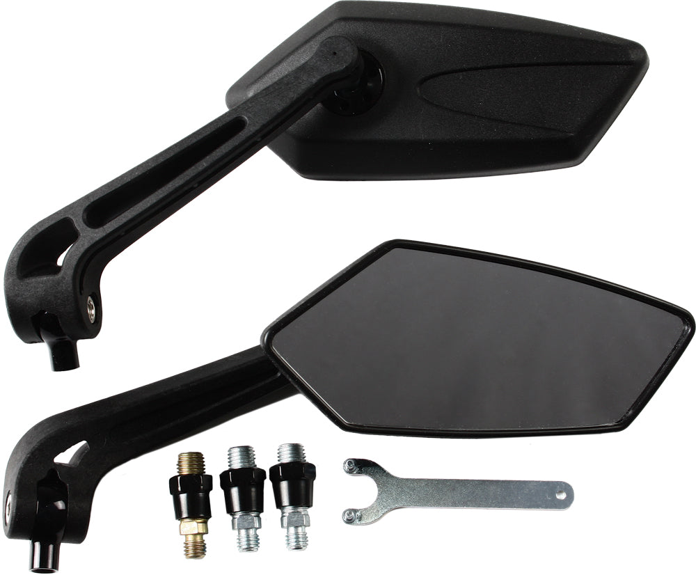 Pair of black K&S Technologies GT style composite mirrors with sleek design, shown from the side view.