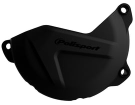 Polisport Plastics black clutch cover protector for off-road motorcycles, showing the durable plastic design and mounting features.