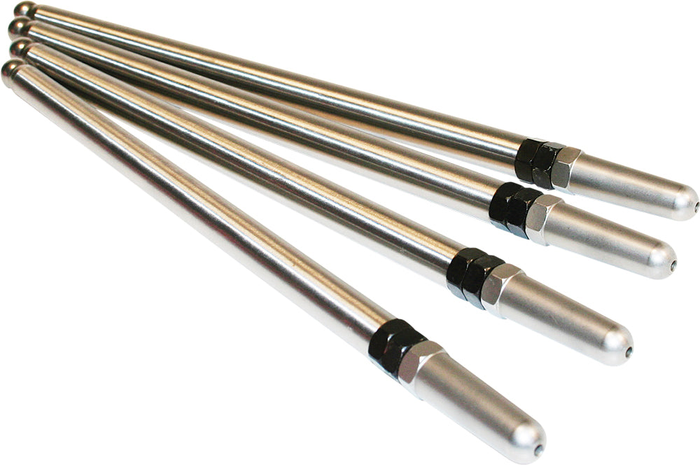 Feuling Race Series adjustable engine push rods with black finish, designed for high-performance motorcycle engines.
