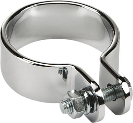 HardDrive universal exhaust end clamps, 1 5/8 inch size, showing metal clamps with rubber lining for secure exhaust pipe fitting.