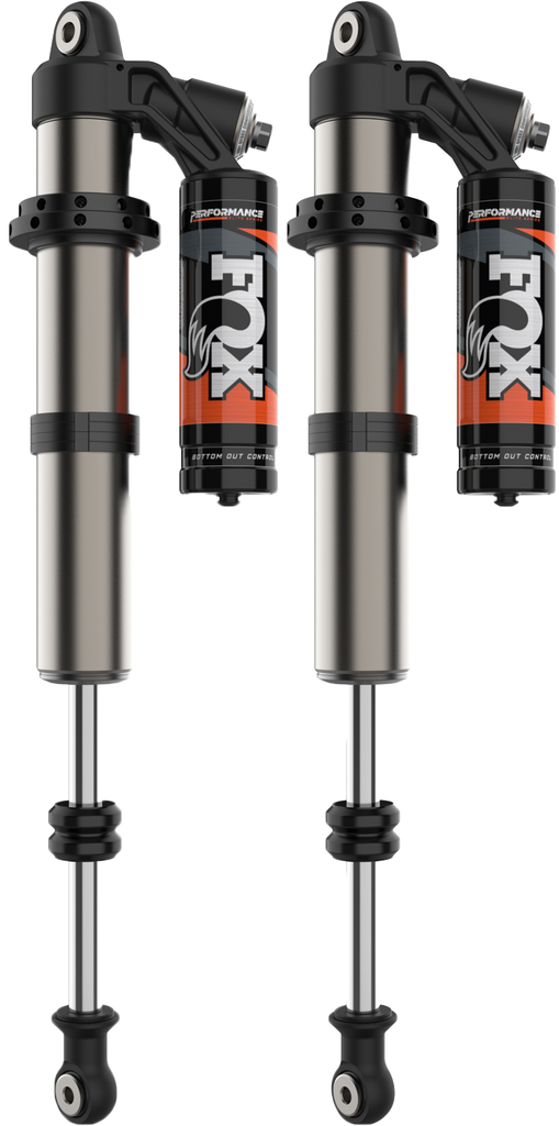 Fox 2.5 Podium RC2 rear suspension shock for 2-seat vehicles, showing the black and silver coil spring and mounting hardware.